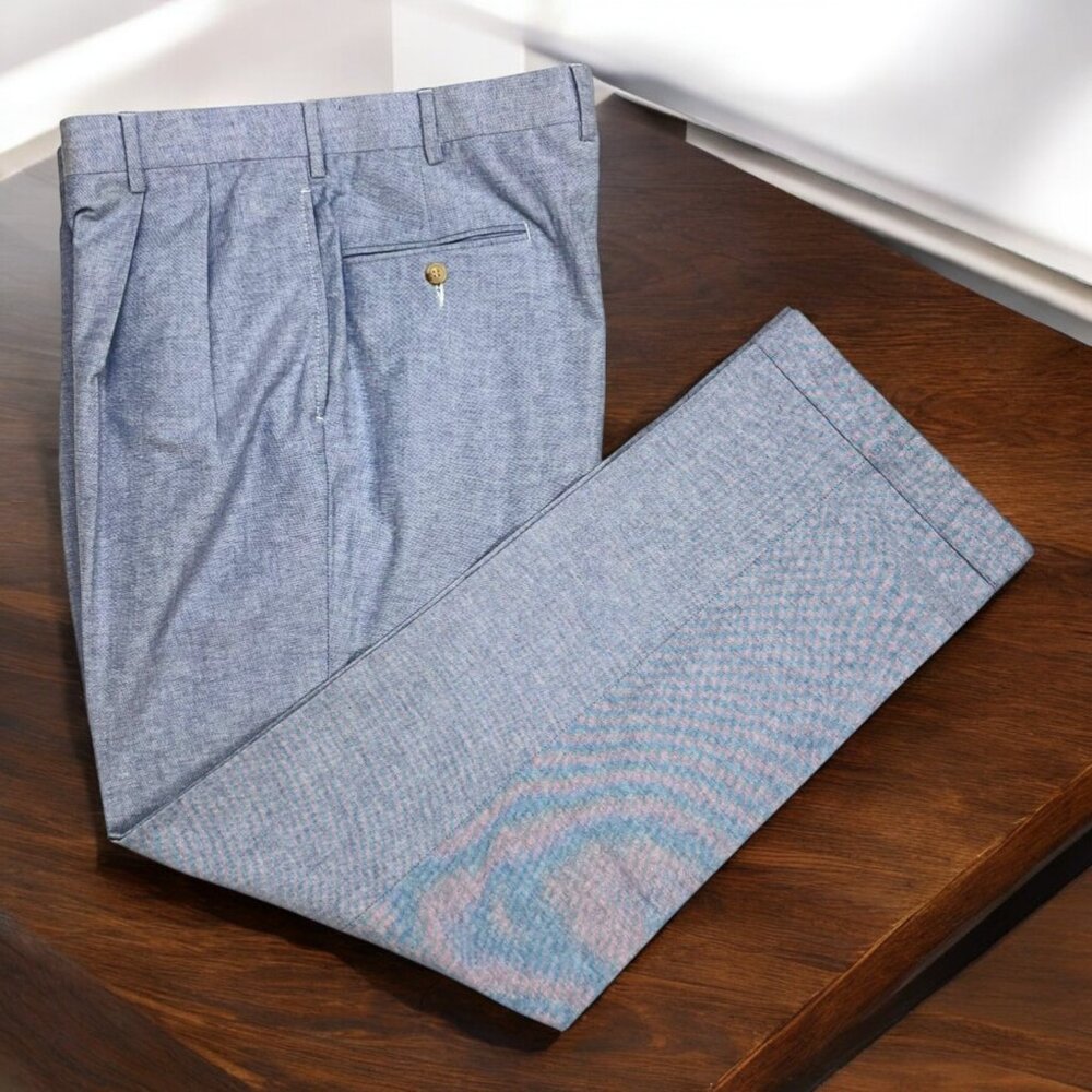 JoS A Bank‎ Windsor Chambray Blue Pleated Cuff Chinos Trousers